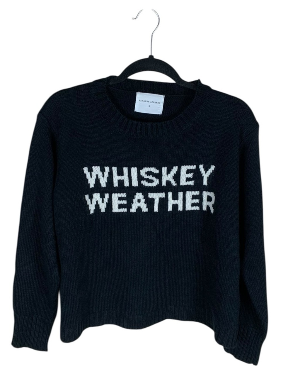 Women's Panache Apparel Black Whisky Weather Long Sleeve Boxy Sweater Size S